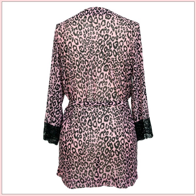 Pink Leopard Silk Chiffon Peignoir Pajama Robe or Bath Gown with Sash ...