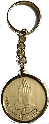 Praying Hands One Day At A Time Keychain AA Medallion Holder Gold Plated