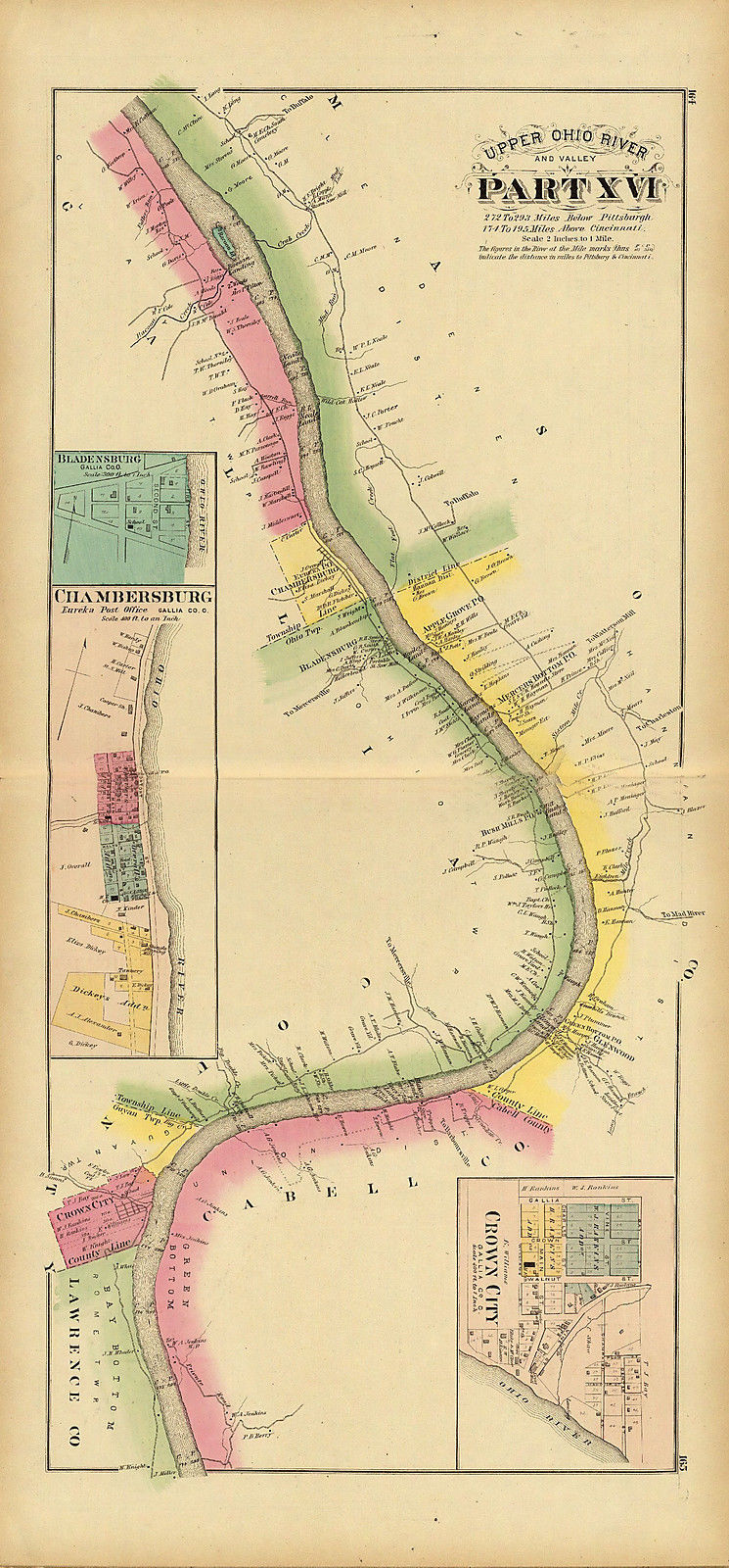 1877 map Atlas Upper Ohio River Bladensburg Chambersburg Gallia County Ohio 109 Reproductions
