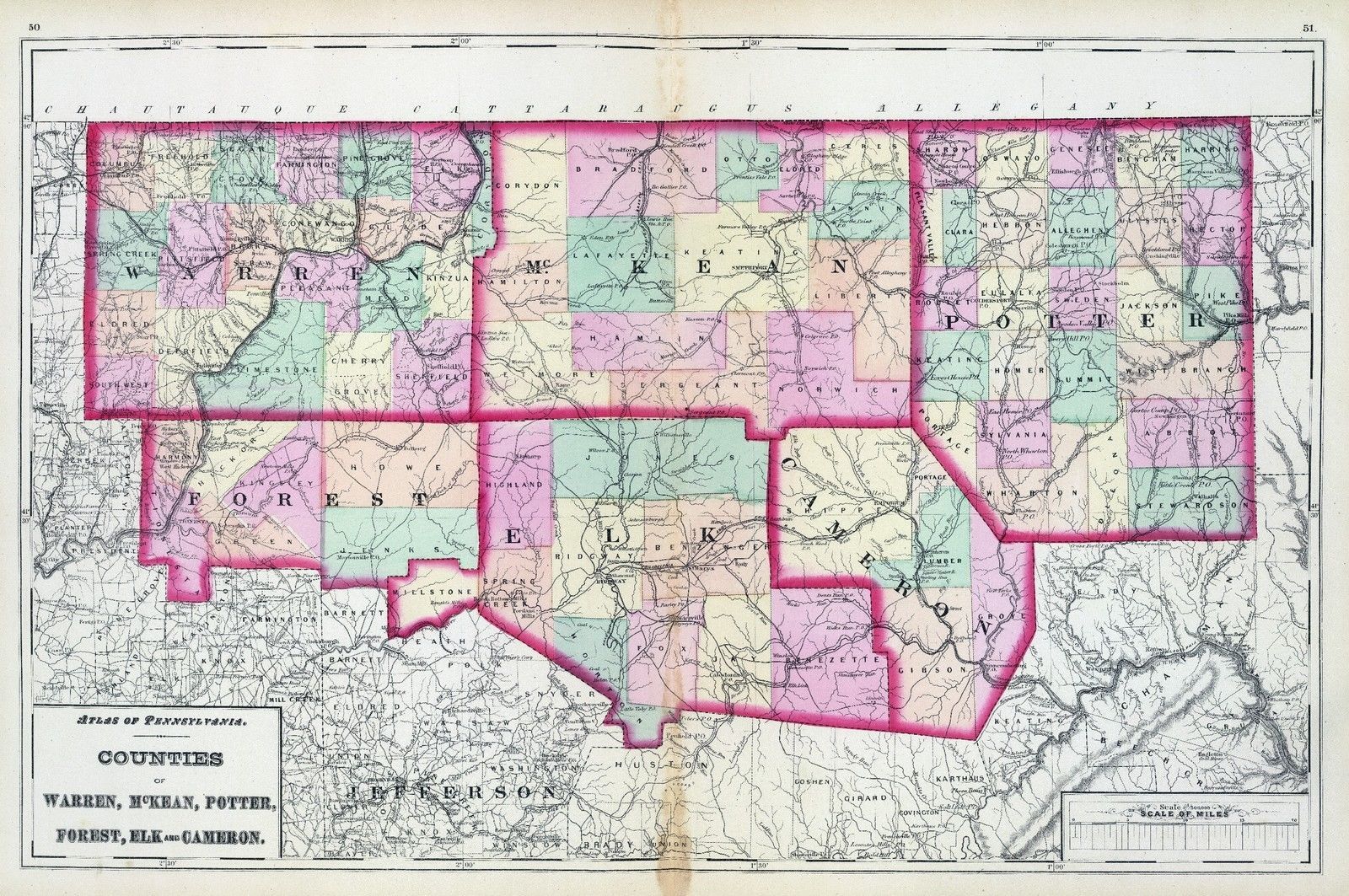 1872 Map Pennsylvania atlas Warren McKean Potter Forest Elk Cameron