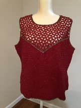 AS HRO Beaded Sleeveless Blouse Sz XL RN 108854 Burgundy - $29.02