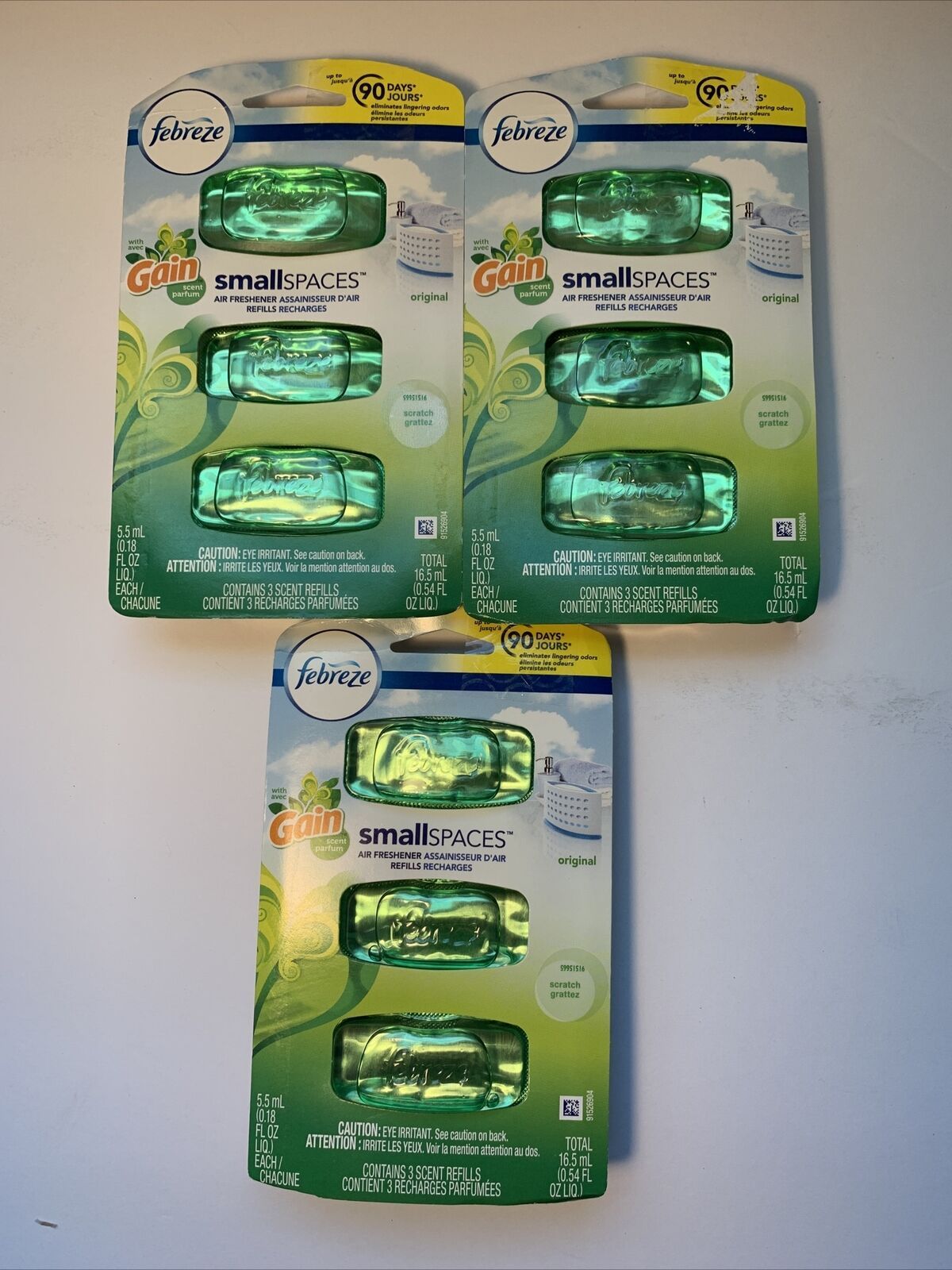 Lof Of 3 Febreze Small Spaces Air Freshener 3 Refills Gain Original