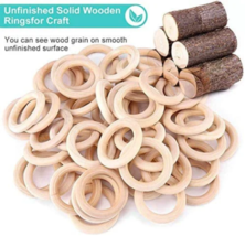 100 Pieces Natural Wood Rings in 5 Sizes - Unfinished, Smooth   -   Macramé image 5