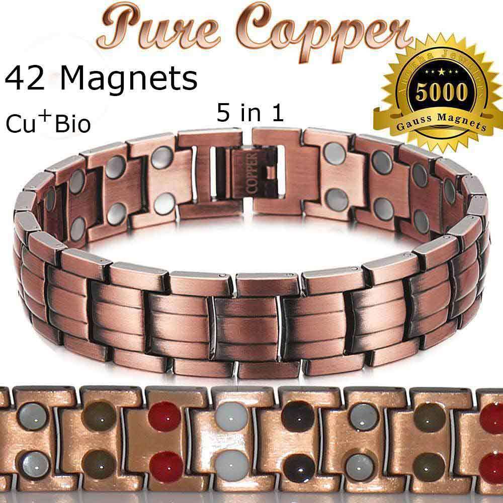 5IN1 ENERGY BAND PURE SOLID COPPER MAGNETIC BRACELET ARTHRITIS THERAPY MEN PC03