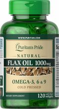 Puritan&#39;s Pride Natural Flax Oil 1000 mg - 120 Rapid Release Softgels - $24.86