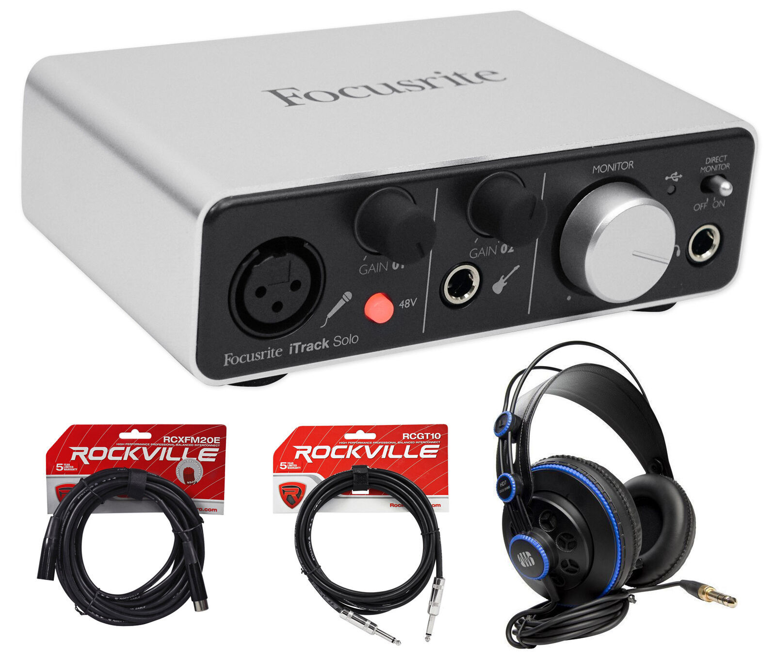 Focusrite ITRACK SOLO LIGHTNING USB Audio Recording Interface+Headphones+Cables