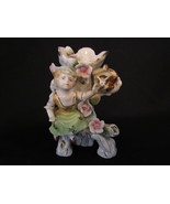 Victorian Girl Sitting on Tree Stump Porcelain Figurine Vase NC Japan Mark  - $9.00
