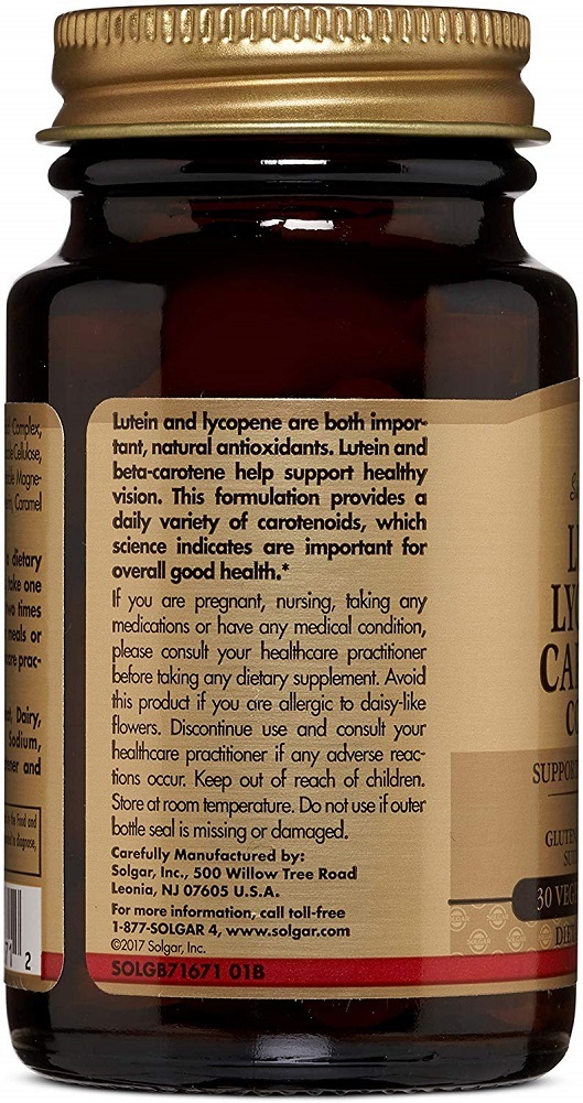 Solgar Lutein Lycopene Carotene Complex, 30 Vegetable Capsules