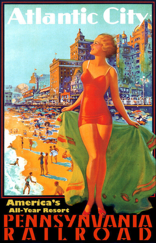 Vintage ATLANTIC CITY Beach Poster.Room art Decor.House Interior design.405