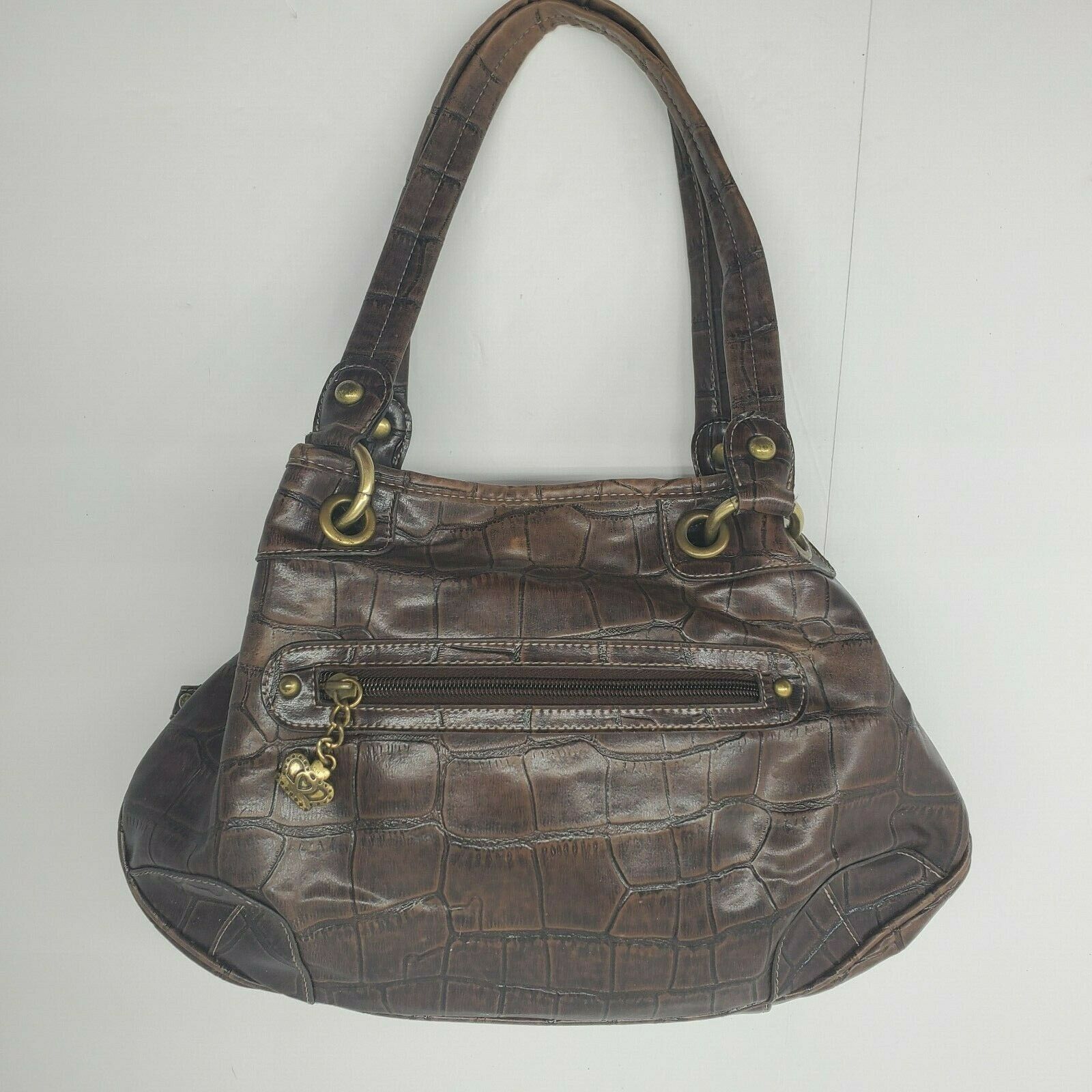Kathy Van Zeeland Brown Satchel Purse Faux Leather Croc Pattern Bag ...