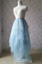 High Low Tiered Tulle Skirt Layered Skirt Wedding Outfit Plus Size Dusty Blue image 2