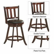 Set of 2 Wood Swivel Counter Height Dining Pub Bar Stools with PVC Cushioned Sea image 10