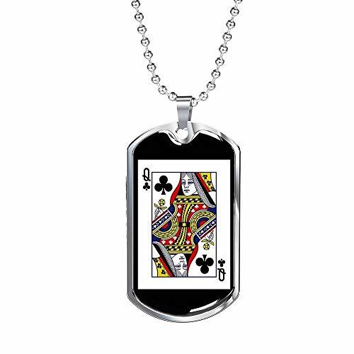 Express Your Love Gifts Casino Poker Queen of Clubs Dog Tag Engraved 18k Gold 24
