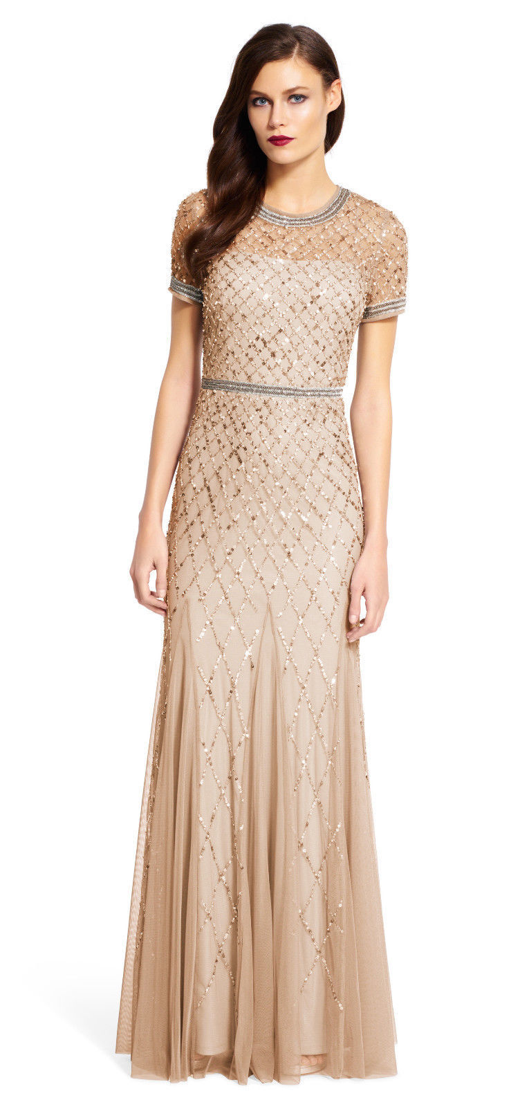 adrianna papell champagne gown