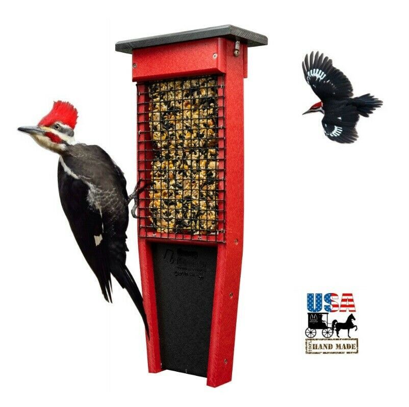 PILEATED WOODPECKER FEEDER Double Suet Cake Hanger with Tail Prop