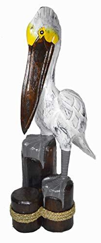 Large Hand Carved Nautical Wood Pelican Statue Carving Sculpture Art - $79.14