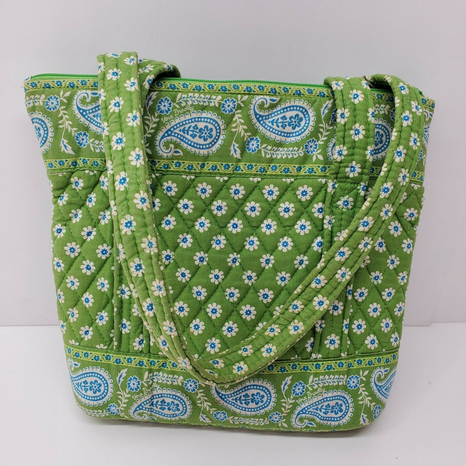 Vera Bradley Green Apple Villager Tote Bag Purse Zip Top Mulipocket ...