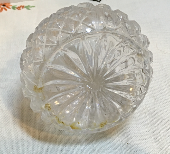 Vintage Small Pressed Glass Cruet with Stopper Diamond Pattern Etched