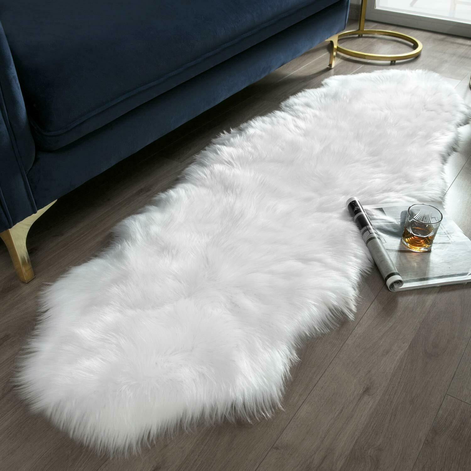 Nice! Fluffy Rug Faux Fur Luxury Shag Sheepskin 2 x 6 feet White Carpet Decor Area Rugs