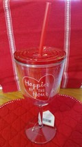 NWT Hallmark Wine Chiller Plastic Straw Cup Valentine’s Day Happier by the Hour - $2.00