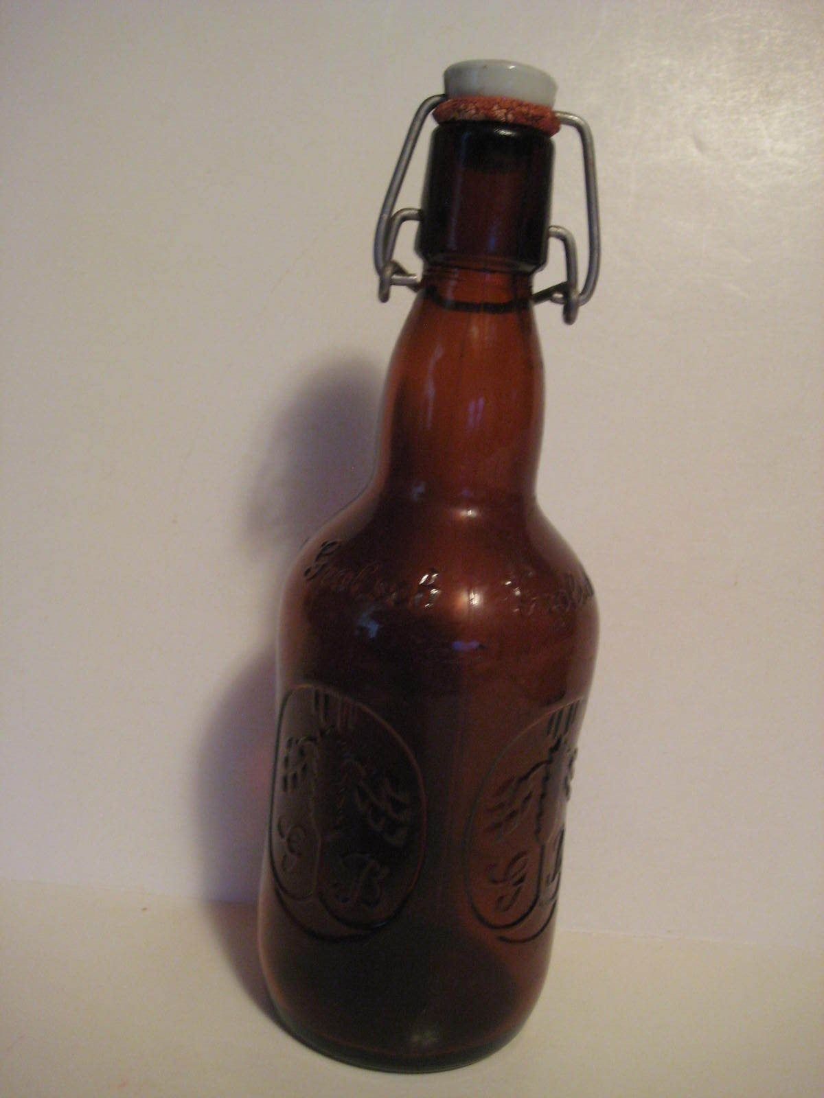 Vintage Grolsch Beer Amber Brown Glass Bottle Porcelain Swing Top 