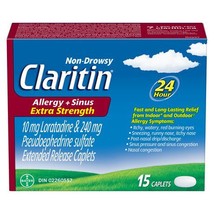 Claritin Extra Strength Allergy + Sinus Relief 1 x 15 Caplets Canadian  - $59.99