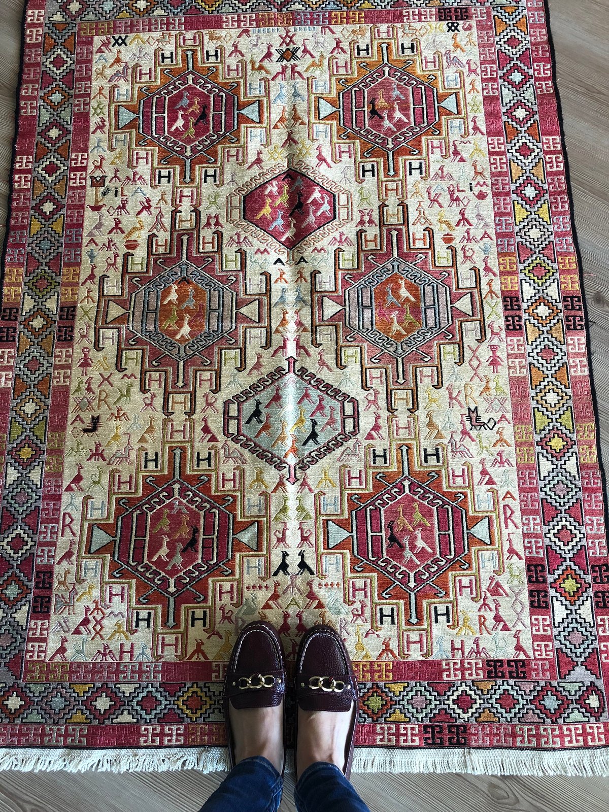 FREE SHIPPING 3'4"x4'8" Beige Vintage Persian Sumak Kilim Rug Vintage