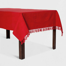 Threshold Tablecloth Red Oblong 60x104/" Fringe Country Farmhouse Cotton Red Xmas