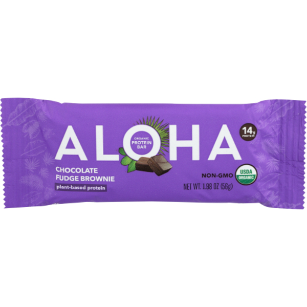 Aloha Organic Chocolate Fudge Brownie Plant-Based Protein Bar Pack of 4
