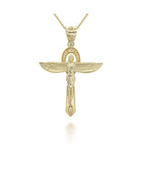 10K Solid Gold Egyptian Goddess Isis Pendant Necklace  - Yellow, Rose, W... - $178.10+