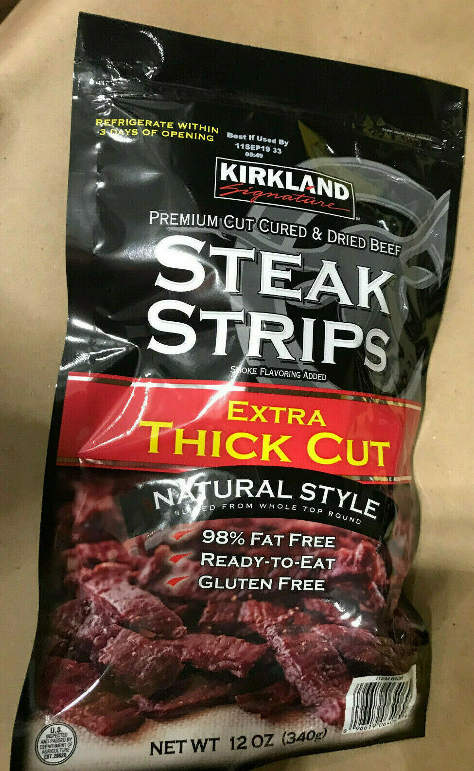 Kirkland Premium Cut Steak Strips Dried Beef Jerky ExtraThick Gluten