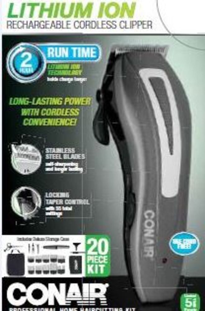 Conair Lithium Ion Rechargeable Cordless Clipper 20 Piece Kit Home ...