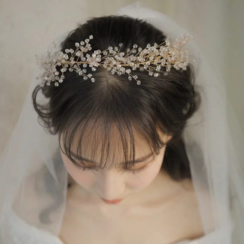 Wedding Hair Accessories Women Crystal Pearl Bridal Headpieces Satin Ribbon Jewe