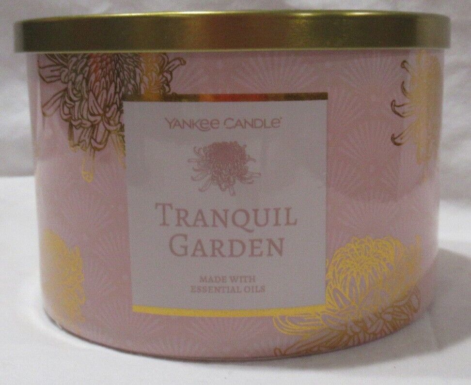 Primary image for Yankee Candle 3-Wick Jar 18 oz Burns 30-50 hrs TRANQUIL GARDEN w/ essential oils