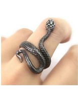 Evil Eye Protection Amulet Black Silver Plated Snake Hindu Ring Adjustab... - $12.49