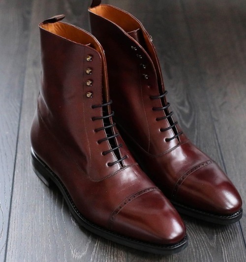 Dark Maroon Color Handmade Men Rounded Cap Toe Stylish Lace Up High Ankle Boots
