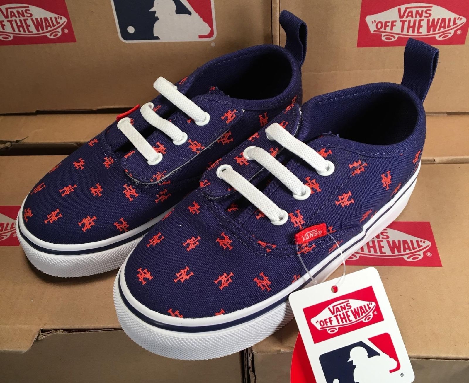 Vans New York Mets MLB Toddler V Lace Authentic Sneakers Laced Slip On