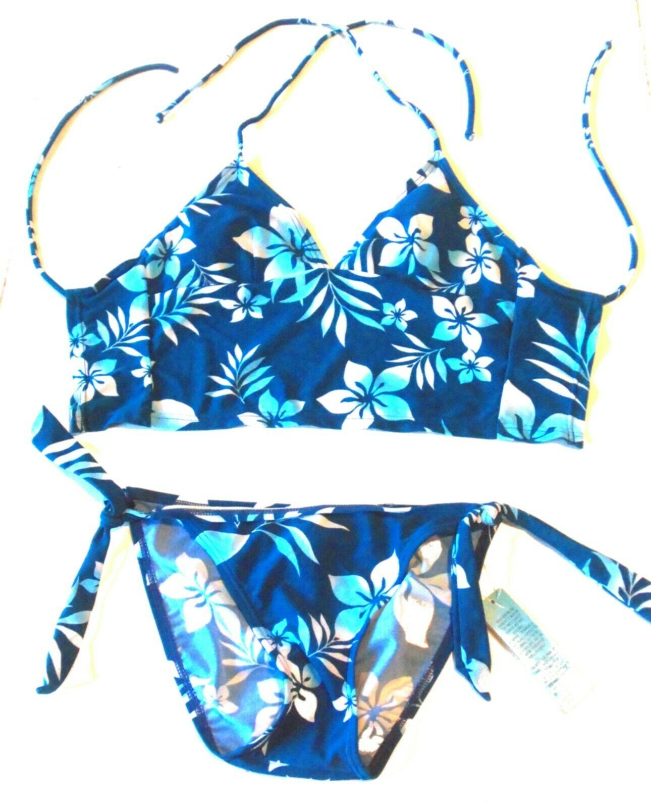 Malibu Dream Girl Blue Floral Open Back Cropped Tankini Swimsuit Sz ...