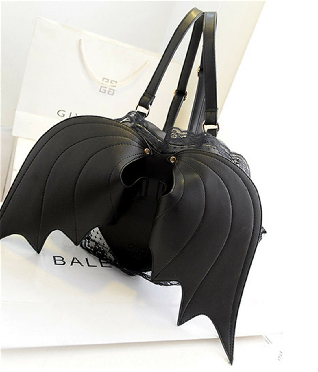 Harajuku Women Black Heart-shaped Bat Wings Lace Leather Backpack Shoulder Bag - Women&#39;s ...
