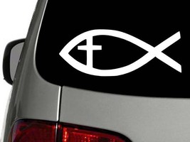 Christian Pride Fish Cross Vinyl Decal Car Sticker Wall Truck CHOOSE SIZ... - $1.99+