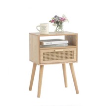 Modern Nightstand Rattan Side Table With Storage Farmhouse End Table For... - $124.89