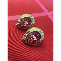 VTG Signed SAL Swarovski Crystal Gold Plated Post Earrings - $32.46