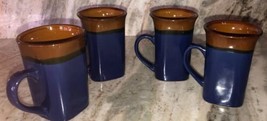 Royal Norfolk Blue/Brown Stoneware Coffee Mugs Dinnerware Cups-Set Of 4-SHIP24H - $58.44