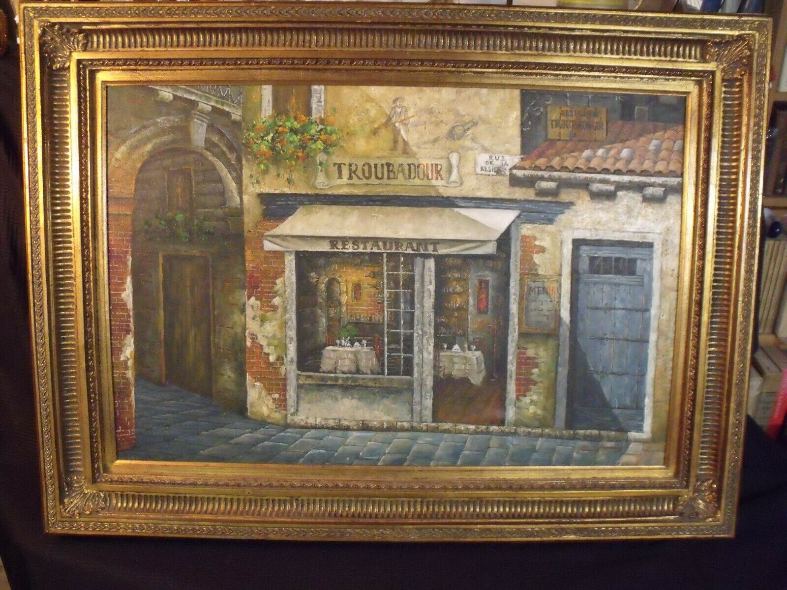 Original Signed Vintage Mariel Chapot Large French Restaurant Oil 