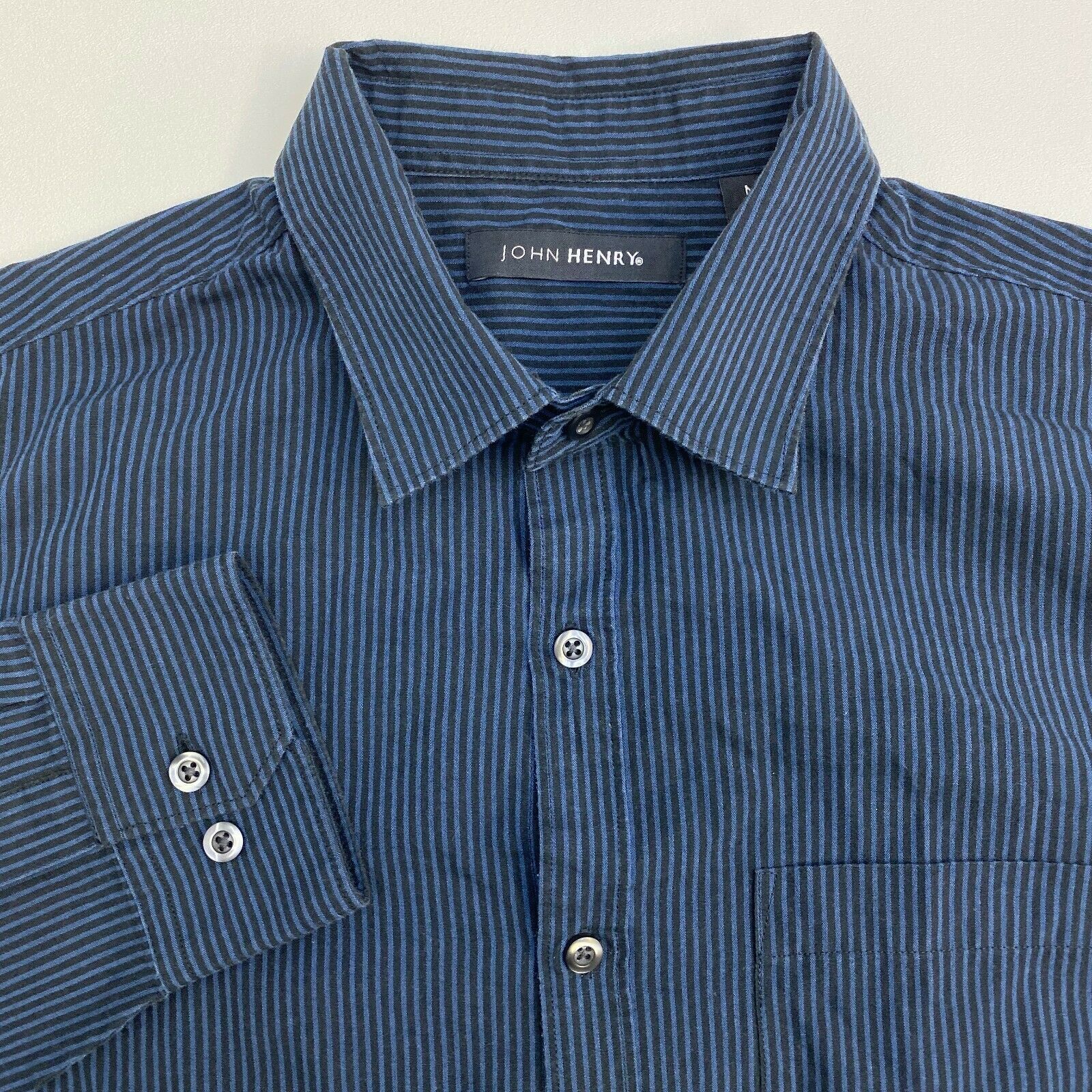 John Henry Button Up Shirt Mens Medium Blue Stripe Long Sleeve Casual ...