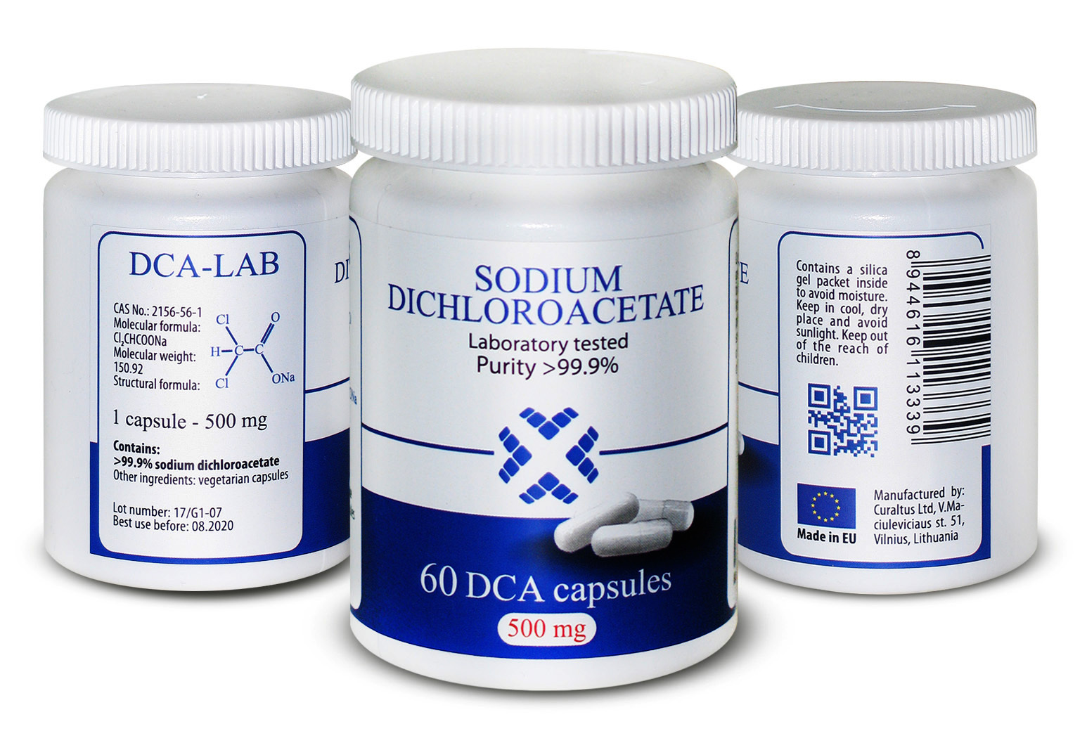 DCA Sodium Dichloroacetate 500mg Best Purity >99.9, Made in EU, 60