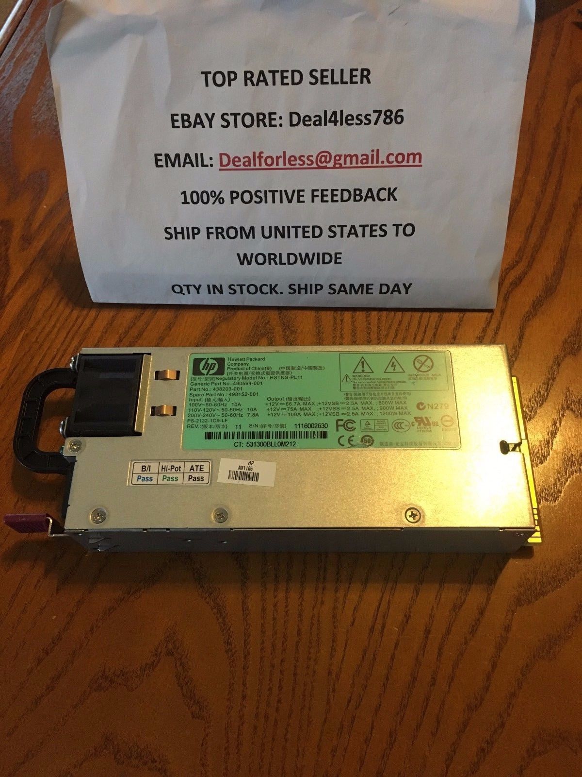 HP 1200W 500172-B21 498152-001 438203-001 490594-001 Power Supply