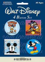Walt Disney Mickey &amp; Donald Duck Carded Metal Button Pin Set of 4 NEW SE... - $5.94