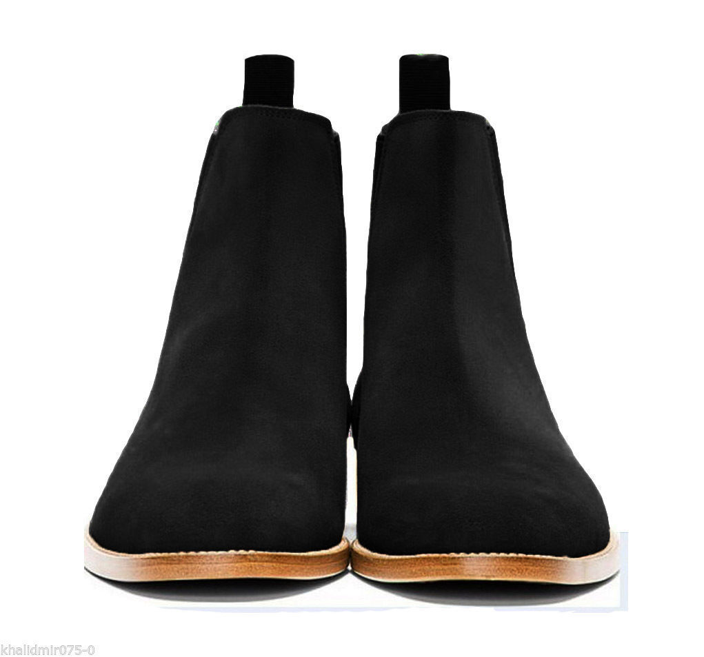 Handmade Chelsea Men's Black Chelsea Suede Boots Leather ...