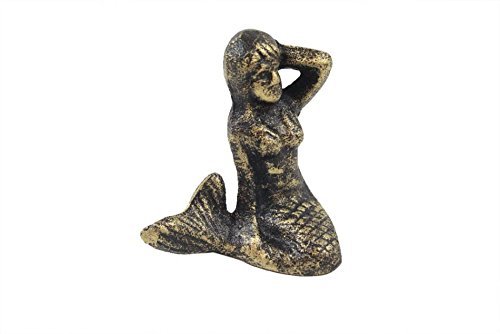 Rustic Gold Cast Iron Sitting Mermaid 3 - Sea Life Decor - Coastal Living